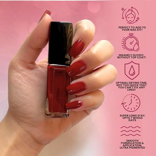 Image of Ellement Co Merlot Nail Polish 10ml | Deep Wine Red Nail Colour | Glossy Finish | Rich Pigmentation | Quick Drying | Long Lasting | Chip Resistant | Vegan Nail Lacquer Nail Paint for Women & Girls