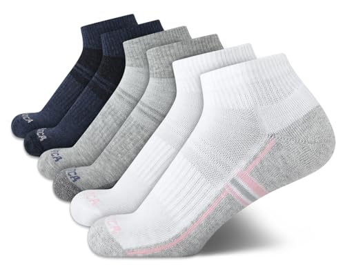 Image of Nautica Womens Quarter Socks Athletic Cushion Moisture Wicking Socks 6 Pack | Stretch Performance Dri-Motion Fabric, Cushioned with Arch Support, Breathable Mesh Panels, Quarter Cut, Shoe Size 4-10