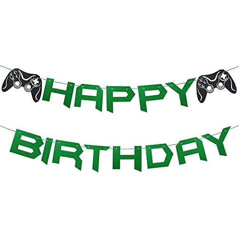 1 Set Happy Birthday Game Theme Hanging Banner Green Letter Hanging Garland Video Game Controller Theme Happy Birthday Felt Banner DIY Garland Party Supplies for Kids Birthday Party Decorations Cover