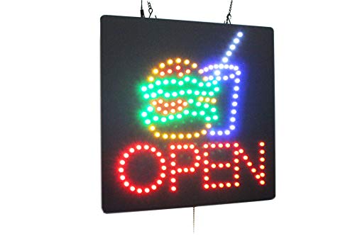 Open With Hamburger Sign, Topking Signage, Led Neon Open, Store, Window, Shop, Business, Display, Grand Opening Gift, Fastfood, Sandwich, Subs #TOP15