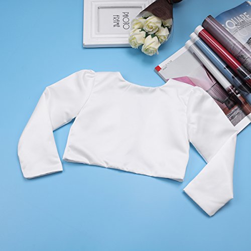 Kids Girls Long Sleeves Bolero Jacket Shrug Flower Lace Beaded Short Cardigan Sweater Flower Girl Dress Cover Up4