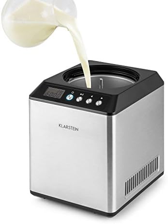 Klarstein Vanilla Sky Ice Cream Machine - Ice Cream Maker, Compressor, 2 l, 180W, No Pre-Cooling is Required, Includes 250 ml Measuring Cup and Measuring Spoon, Silver