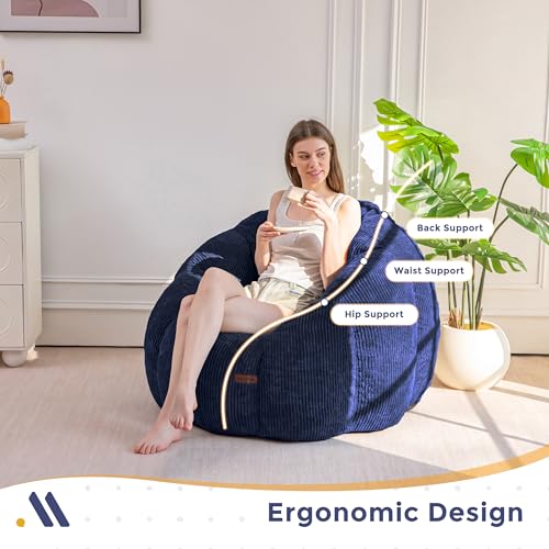 Image of MAXYOYO Giant Bean Bag Chair, Pumpkin-Shaped Bean Bag Sofa, Oversized Boneless Couch Sofa in a Box, Comfy and Lazy Lounge Chair for Dorm, Living Room, Navy