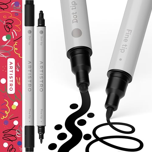 ARTISTRO 2 Black Acrylic Paint Pens, Dual Tip, Acrylic Marker Pens for Fabric, Canvas, Rock, Glass, Wood, Paper, DIY, Kids and Adults (Fine 1mm + Dot 5mm)
