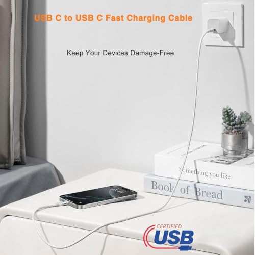 Image of Mindmaker 240W USB-C Fast Charging Cable 2M, Braided Type C MacBook Charger Cable Compatible with MacBook Pro /Air M1 M2 M3, iPad Pro, iPhone 15 - White Nylon, MFi Certified