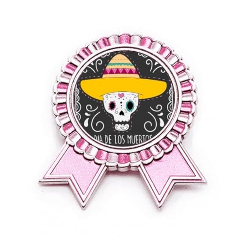 Broche rose Happy The Day of the Dead en métal taille M style mexicain