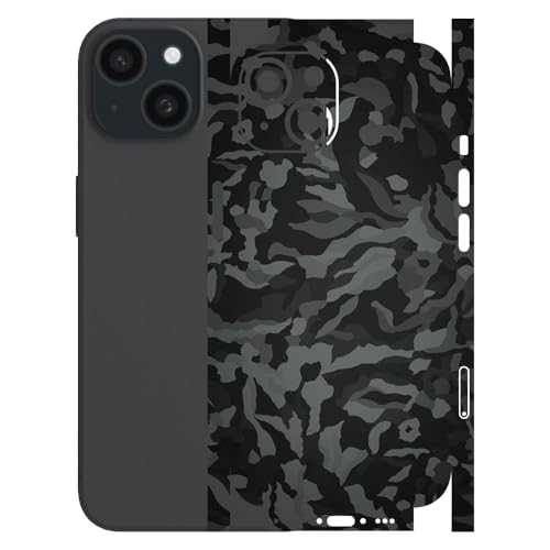 Image of AtOdds - Full Body Back Screen Guard Protector Film - 3D Textured Lamination Wrap Skin Sticker for iPhone 15 | Scratchproof Matte Finish (Design - Black Camo)
