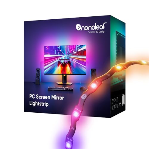 Nanoleaf Striscia LED Zigzag per Monitor PC Gaming da 32', Striscia Luminosa RGB Intelligente USB-C 2,5M Tagliabile con Sincronizzazione Musicale e Mirror Schermo, Controllo Tramite App
