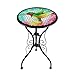 Liffy Outdoor Mosaic Side Table Hummingbird Bench Small Patio Round Printed Glass Table for Garden, Yard or Lawn