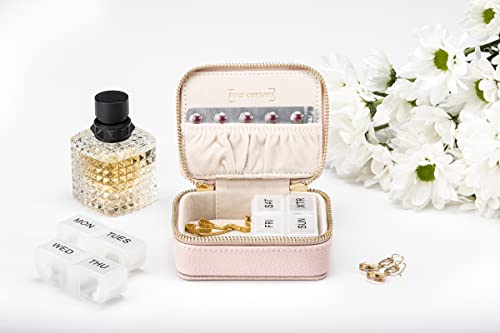 Image of Travel Medicine Box - 8 Day Pill Organizer with Lock & Vegan Leather Case