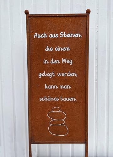 Edelrost Sichtschutz mit Spruch Steine 112 cm x 42 cm Paravent zum Stecken Gartenschild Schild Gartenstecker Edelrost Gartendeko Wetterfest Rost Metall Zaun (Spruch Steine 112x42cm)