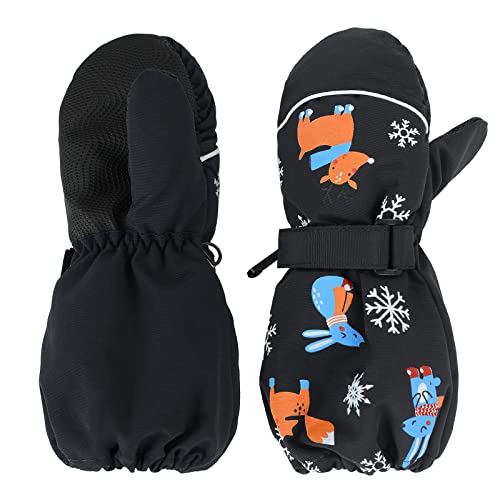 Toddler Snow Mittens Waterproof Ski Mitten For Kids Winter Gloves Unisex Windproof Warm Toddler Glove Black S #TOP17