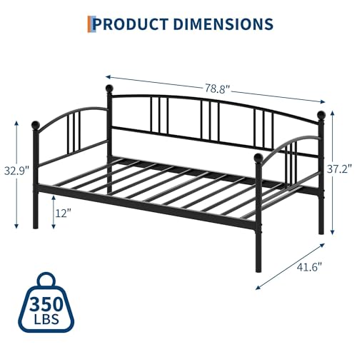 Image of Garvee Twin Metal Daybed, Metal Sofa Bed Frame with Arched Headboard, Guest Sofa Bed with Steel Slat Support, No Box Spring Required, Easy Assembly, Black