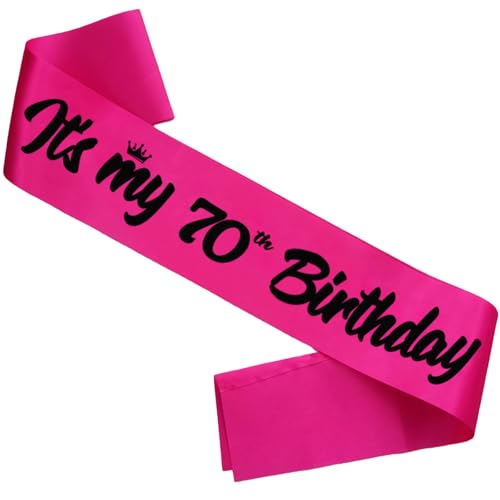 FSJJLLU ‘It's My 70th Birthday' Sash Hot Pink with Foil Black Letters-1 Count-Female-Fits All Women,Perfect for Women's 70th Birthday ,Party Favors Supplies