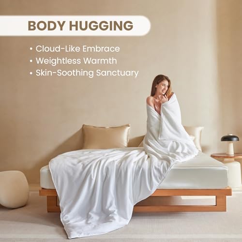 Image of THXSILK Pure Mulberry Silk Comforter Cool for Summer, Breathable Lightweight Grade 7A Silk Filling Quilt, Pure Cotton Shell(White), Twin Size 67in x 87in /170cm x 220cm, Weight 1.21lb /0.55kg