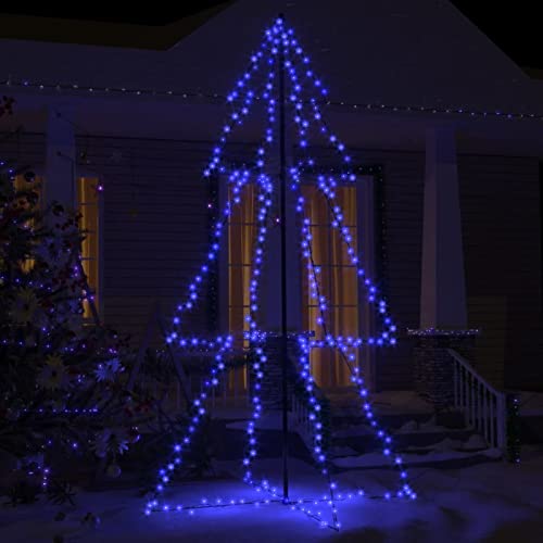 IKAYAA Albero di Natale in metallo che si illumina per esterni, decorazione a LED a piramide, illuminata, decorazione natalizia per feste in casa, blu, 220 x 120 cm