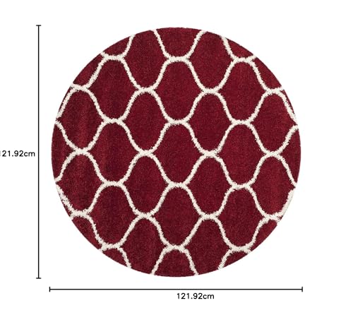 Image of Handwoven Microfibre 3D Rug for Living Room (Red & Ivory Moraccan, 4 X 4 Feet (Round), Microfibre)