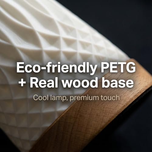 Image of Small Bedside Lamp for Nightstand, 3D Printed Mini Table Lamp, 3 Color Temperatures Warm to Cool White, Cozy Small Lamp for Bedroom Dorm Tight Spaces, Ash Wood Base, 8.8 Inch Tall - Helix