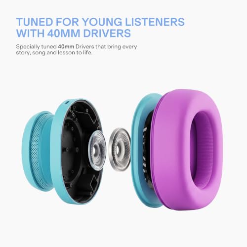 Image of boAt Sailor Play Wireless Kids Headphone w /85dB Volume Limiter, 40mm Driver Tuned for Kids, Soft & Plush Earcups, Lightweight & Durable Build, Adaptive Fit, 60H Battery, Bluetooth v5.4(Coral Blue)