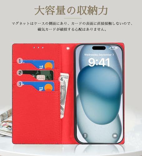 CLICSUN iPhone14 対応ケース 高級牛本革ケース 手帳型 iPhone14 対応カバー 本革 レザー アイフォン14 対応カバー スタンド機能 ストラップ付き マグネット式 カードポケット ギフトボックス付き ブラック