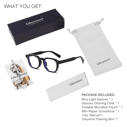 Image of Gleyemor Blue Light Glasses for Men Women, Vintage Mens Glasses Frame Womens Computer Glasses (Black)