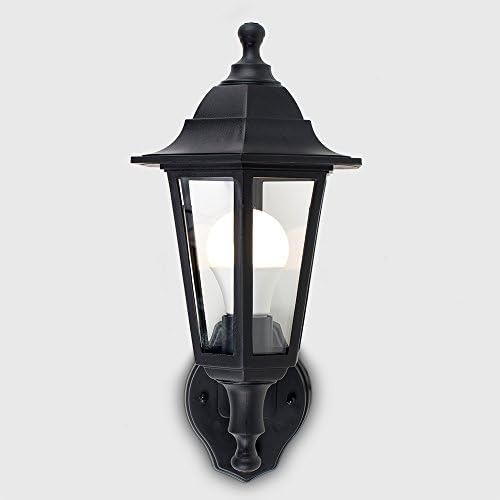 MiniSun Pair of Traditional Style Black Outdoor Security PIR Motion Sensor IP44 Rated Wall Light Lanterns