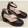 DADAWEN Women's Closed Toe Low Block Chunky Heels Round Toe Ankle Strap Wedding Work Dress Pump Shoes