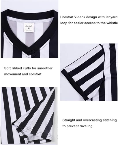 allentian Men Referee Shirt, Black & White Stripe Referee/Umpire Jersey V-Neck Referee Uniform Basketball, Football, & Soccer