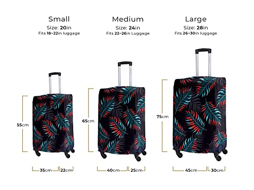 Image of Cortina Leaf Design Travel Suitcase Eco-Friendly Cover | Small | Fits 18-22 Inch Luggage | Polyester-Spandex | 55cm (20 inches) | Luggage Protectors | Anti Scratch /Dust | Pack of 1 | Green