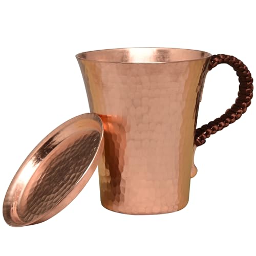 YUTICAT Handmade Copper Moscow Mule Mug with Lid - 350ml Hammered Cocktail Cup for Beer, Iced Coffee & Mixed Drinks, Gift-Ready Barware (Home Use/Gifts)