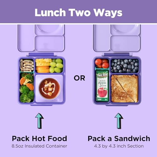 Omie Box Bento Box For Kids- Insulated Bento Lunch Box With Leak Proof Thermos Food Jar- 3 Compartments,Two Temperature Zones For Hot & Cold Food -(Purple Plum)(Single)(Packaging May Vary),1100 ML