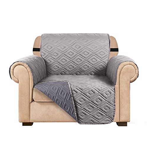 AMEHA Sofa Cover Non Slip Sofa Slipcovers 1 Seater Water Repellent Reversible Sofa Protectors from Pets with Adjustable Elastic Straps Embossed Quilted Washable Couch Covers, Light Grey Dark Grey