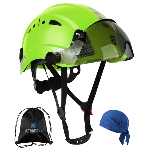 UM ULTRAMAXX Type I Safety Helmet Hard Hat, Green with Tinted Visor