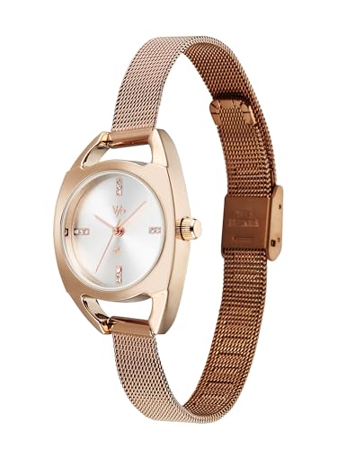 Image of Fastrack Vyb Spotlight with Quartz Analog Silver Dial Rose Gold Stainless Steel Strap Watch for Girls - FV60129WM01W