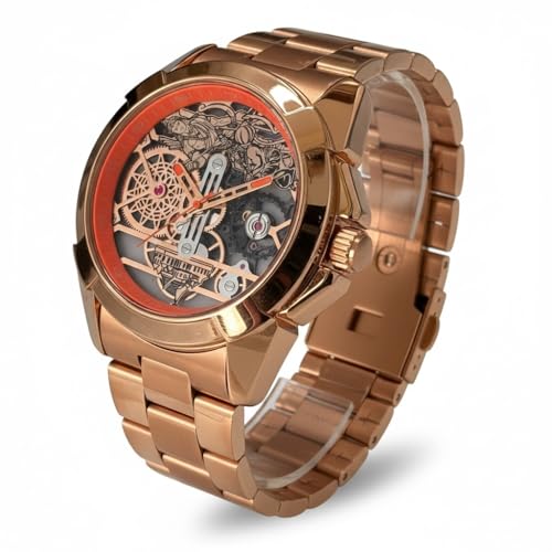Image of Shree Ram Skeleton Watch, Ayodhya Mandir Theme, Mechanical Look Quartz, Stainless Steel Metal Bracelet, Round Dial with Deity Engraving for Man and Boyes