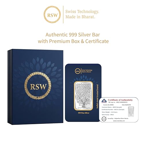 Image of RSW 999 Purity Silver Bar with BIS Hallmark - Available in 10gm, 20gm, 50gm, 100gm, 250gm, 500gm, 1kg | Precious Banyan Tree Design Fine Silver Coin