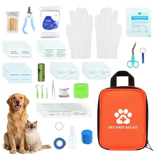 Esoes Erste-Hilfe-Set für Hund und Katze [128 Teile] Erste Hilfe Set für Kleintiere Notfallset für Hunde & Katzen Ideal für Haustiere für Zuhause beim Wandern oder Unterwegs