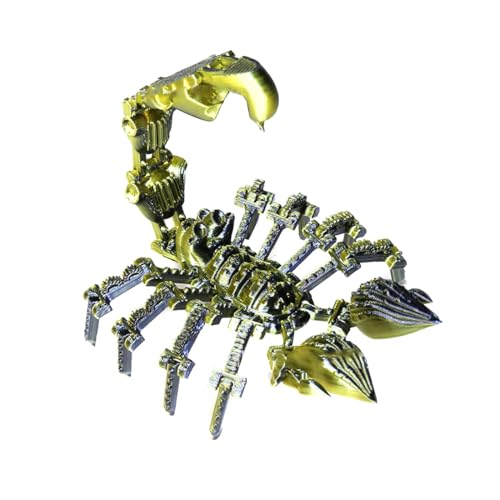 WOWOBONTOY 3D Printed Scorpion Figure with Movable Joints, 5-inch Poseable PLA Scorpion Model for Home Decor and Stress Relief (Black Gold)