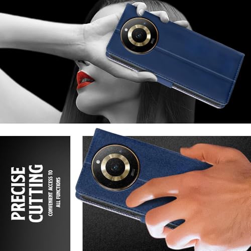 Image of WOW IMAGINE Shock Proof Flip Cover Back Case for Realme Narzo 60 PRO | 11 PRO | 11 PRO Plus 5G (Magnetic Button Flip Case | Wallet Pockets & Stand | Leather Finish | Oxford Blue)