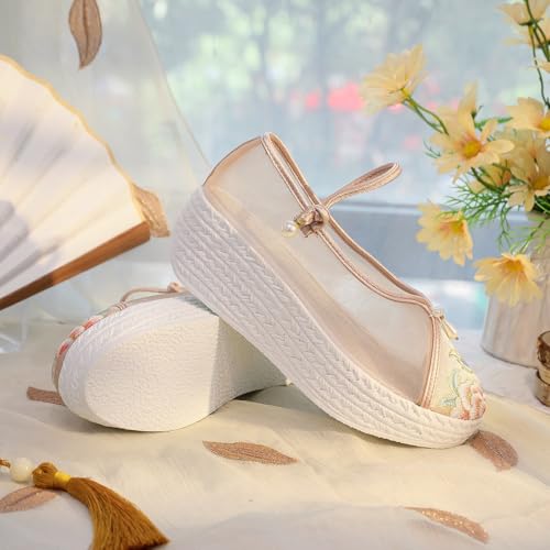 2025 Summer Breathable Mesh Floral Embroidery Shoes For Women Chinese Style Flatform Wedge Cheongsam Hanfu Shoes Lightweight Comfort Casual Ankle Strap Shoes4