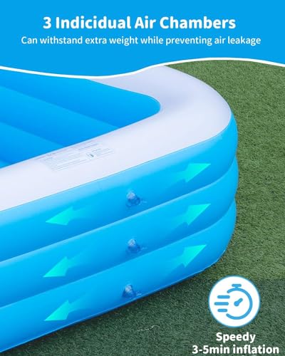Extra Large Inflatable Pool for Adults, 145"x74"x22" Big Thickened Swimming Pool, Full Size Family Blow Up Pools for Backyard Home Garden Lawn Indoor Outdoor - Thumbnail 3