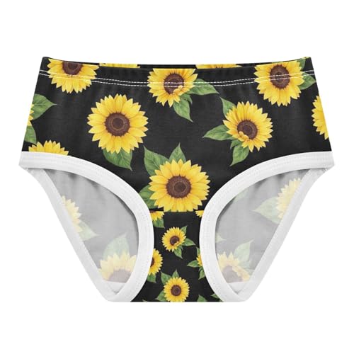 Yellow Sunflower Black Toddler Underwear, Panties for Girls, 2T–8 Years