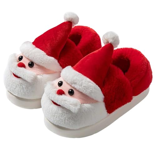 Generisch Acogedoras zapatillas de invierno para parejas con estampado festivo forradas para interiores y exteriores suelas suaves, rojo, 37 EU