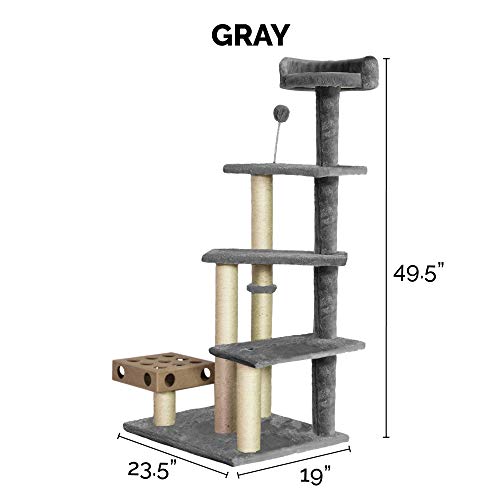 Image of Furhaven 49.5 inch Tall Cat Tree for Indoor Cats, Ft. Sisal Scratching Posts, Plush Ball Toy, & Busy Box Toy - Tiger Tough Play Stairs Interactive Playground Tower - Gray, One Size