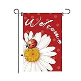 Welcome Ladybug and Daisy Garden Flag Vibrant Seasonal Outdoor Decor for Yard, Patio,Holiday Decoration 12x18in