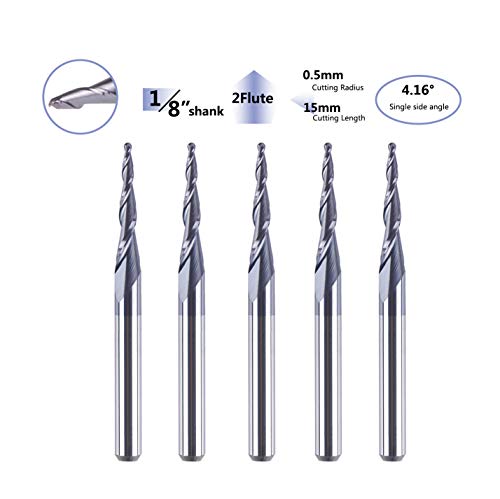 Spetool 5Pc/Pack Tapered Cone 1/8 End Mills 0.5Mm Cutting Radius(1.0Mm Diameter) 3D Wood Engrave Cnc Router Bits Tools #TOP6