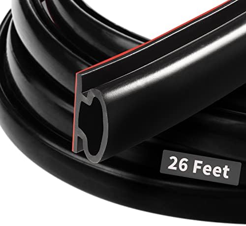 Solike 26 Feet Rubber Door Seal Weather Stripping, 3M Adhesive Backing D-Shape Door Weatherstripping for Doors Soundproofing Insulation Blocker, Easy Cut to Size (Black)