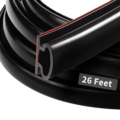 Solike 26 Feet Rubber Door Seal Weather Stripping, 3M Adhesive Backing D-Shape Door Weatherstripping For Doors Soundproofing Insulation Blocker, Easy Cut To Size (Black) #TOP7