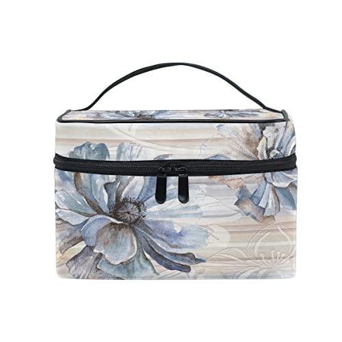 Bolsa de maquillaje, diseño de flores sobre mármol, almacenamiento de artículos de tocador grandes con asa de viaje, compartimentos personalizados para adolescentes, niñas, mujeres, damas, regalo de