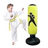BOLSA DE PUNZÓN INFLABLE: Tiene dos compartimentos, la cámara inferior es para aumentar el peso y mantenerla estable en el suelo, la parte superior es para ayudarte a entrenar tus habilidades. Tenga en cuenta: este es un saco de boxeo de enfoque recreativo, no un saco de boxeo pesado especial en el gimnasio. Suficiente fuerza adulta romperá el juguete del saco de boxeo inflable.